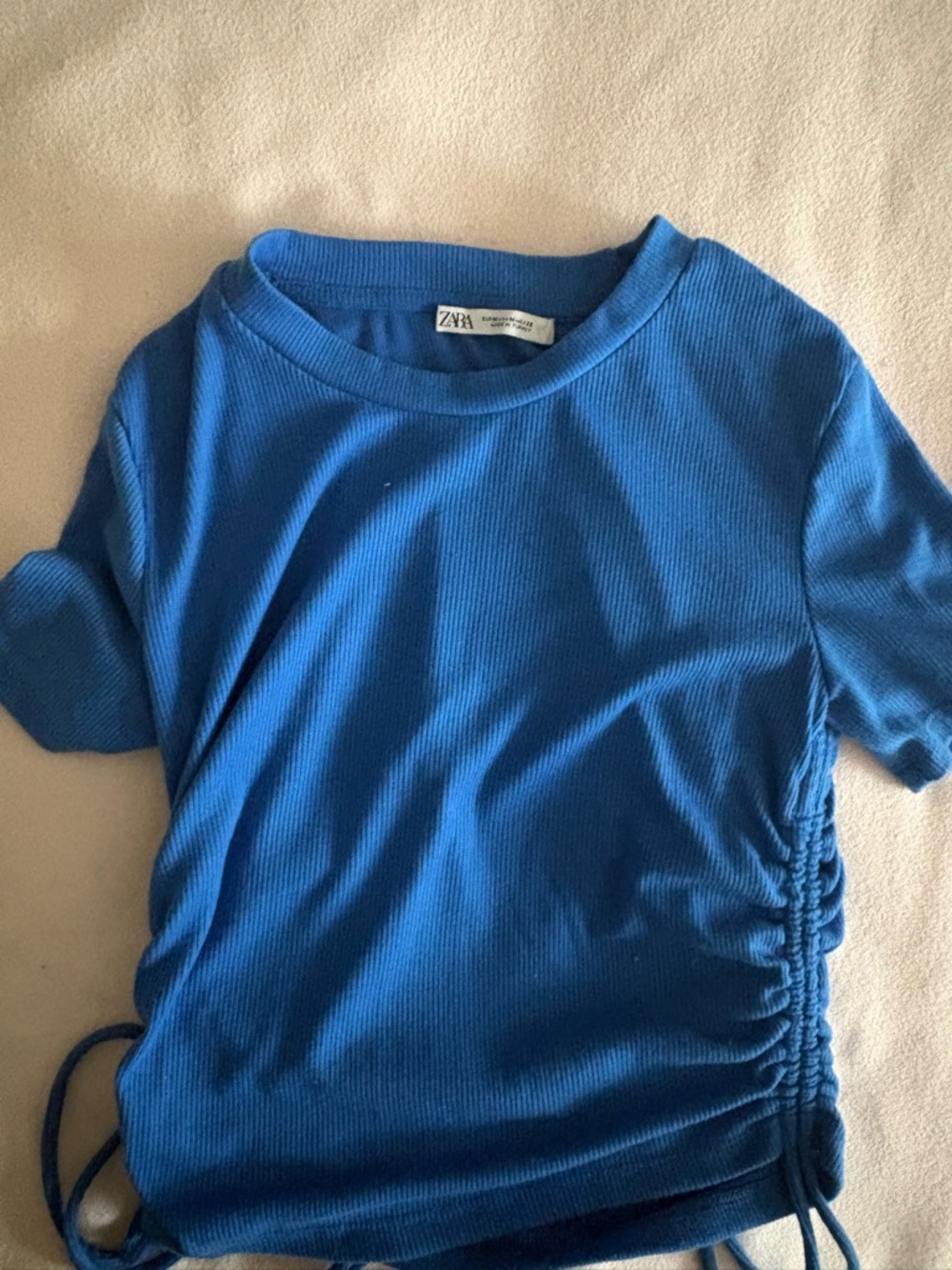 ZARA Blue Short Sleeve Side-Ruched Tee